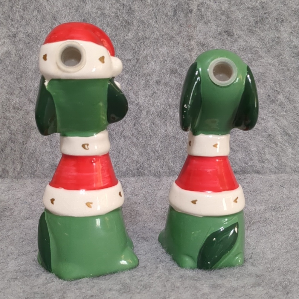 Commodore Japan Christmas Puppy Dog Hound Salt and Pepper Shakers Santa Hat - Picture 2 of 8